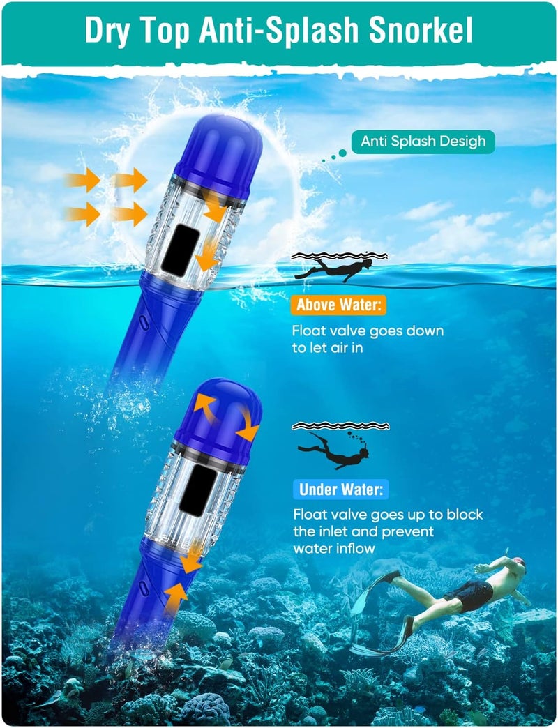 Seovediary Snorkel Set Adults Snorkeling Gear Anti-Fog Panoramic View Swim Mask Dry Top Snorkel Kit with Carry Bag for Snorkeling Scuba Diving Swimming Travel - Image 5